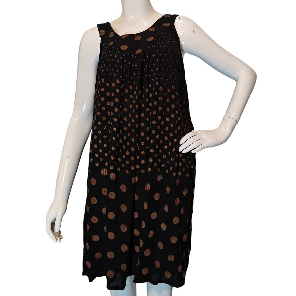 Belma NY Polka Dot Dress Black Gold Flowy Boho Sleeveless OS